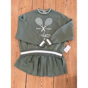 NWT Manhattan Tennis Better Together Green Sweatshirt Skirt‎ Set XS